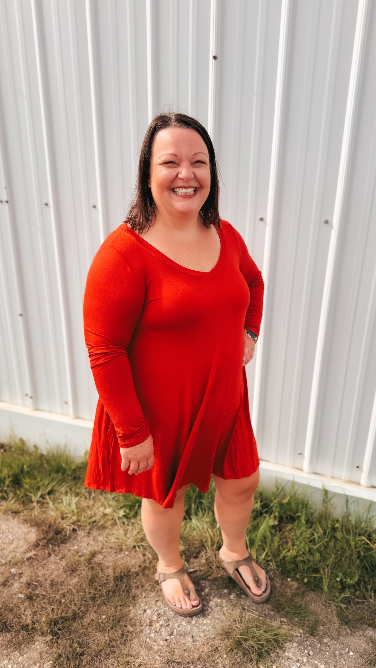 Violet Long Sleeve T-Shirt Dress | Burnt Rust