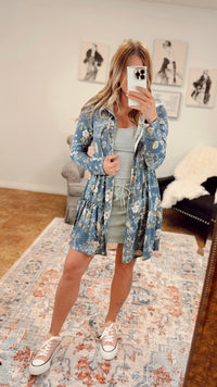 Paige Floral Zip Cardigan | Blue