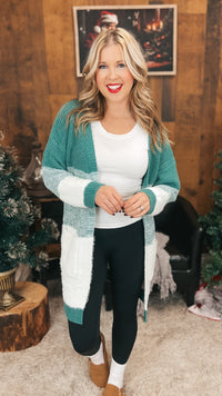 Helen Knit Cardigan | Green & Ivory