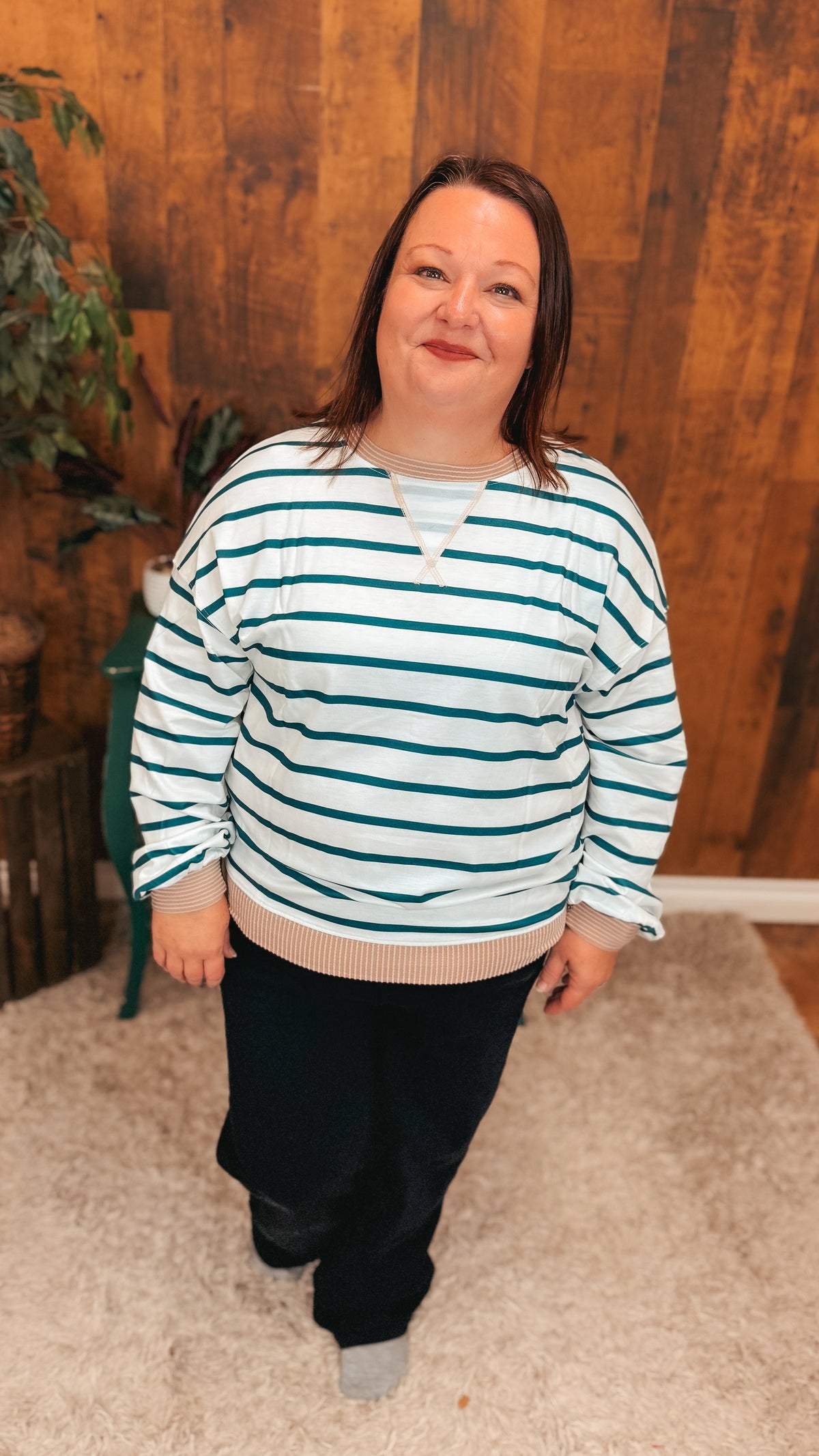 Mariah Stripe Long Sleeve | Teal & Ivory