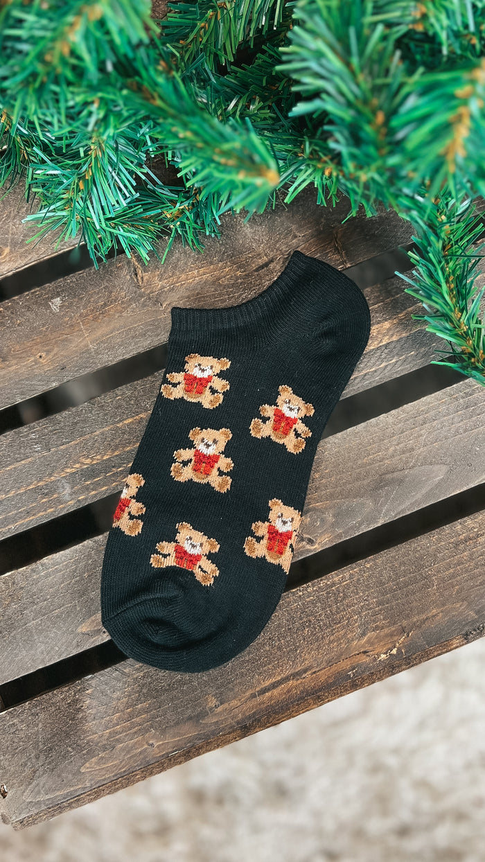 Teddy Bear Ankle Socks: Black *SALE*