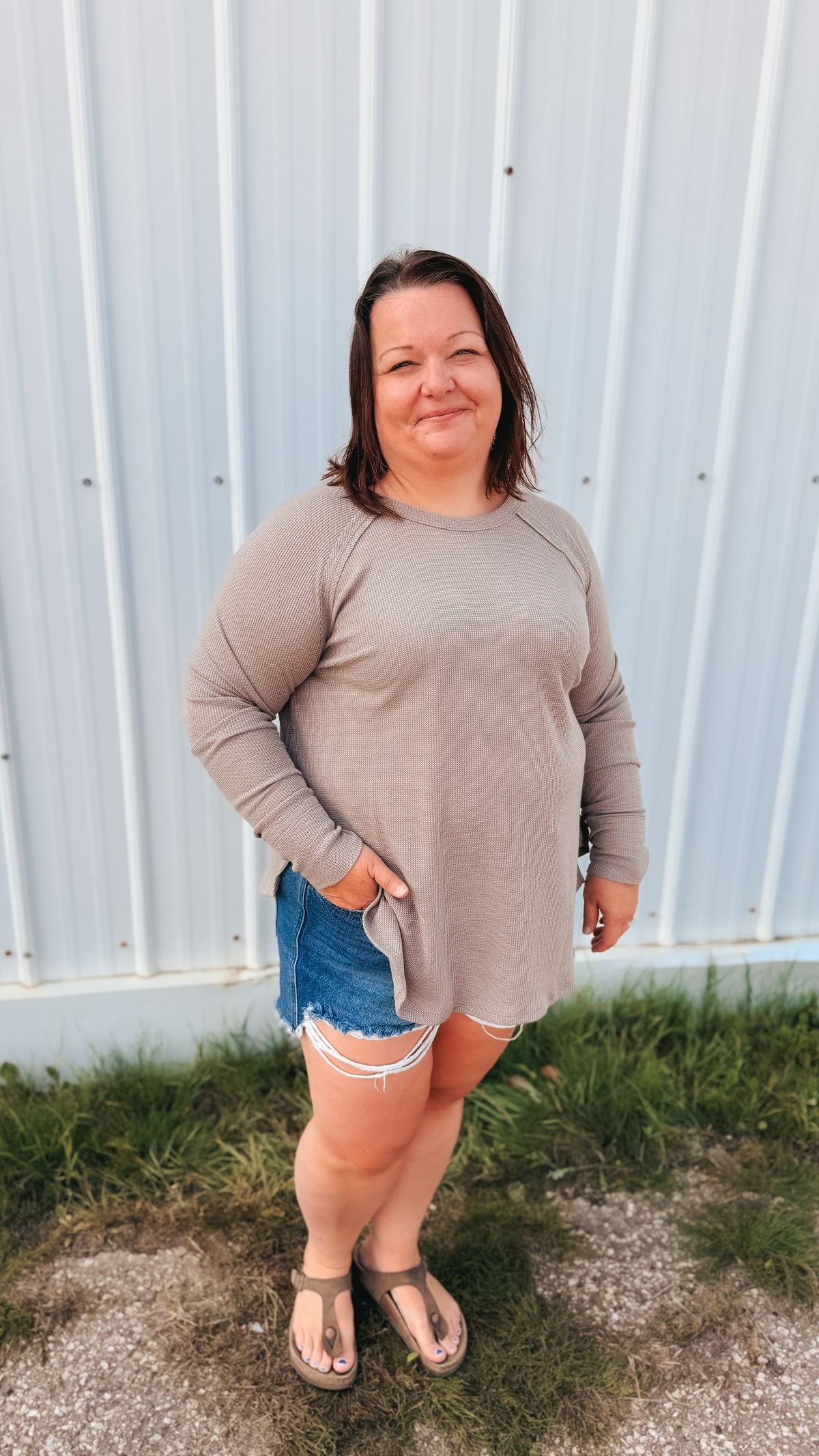 Leslie Waffle Long Sleeve | Taupe