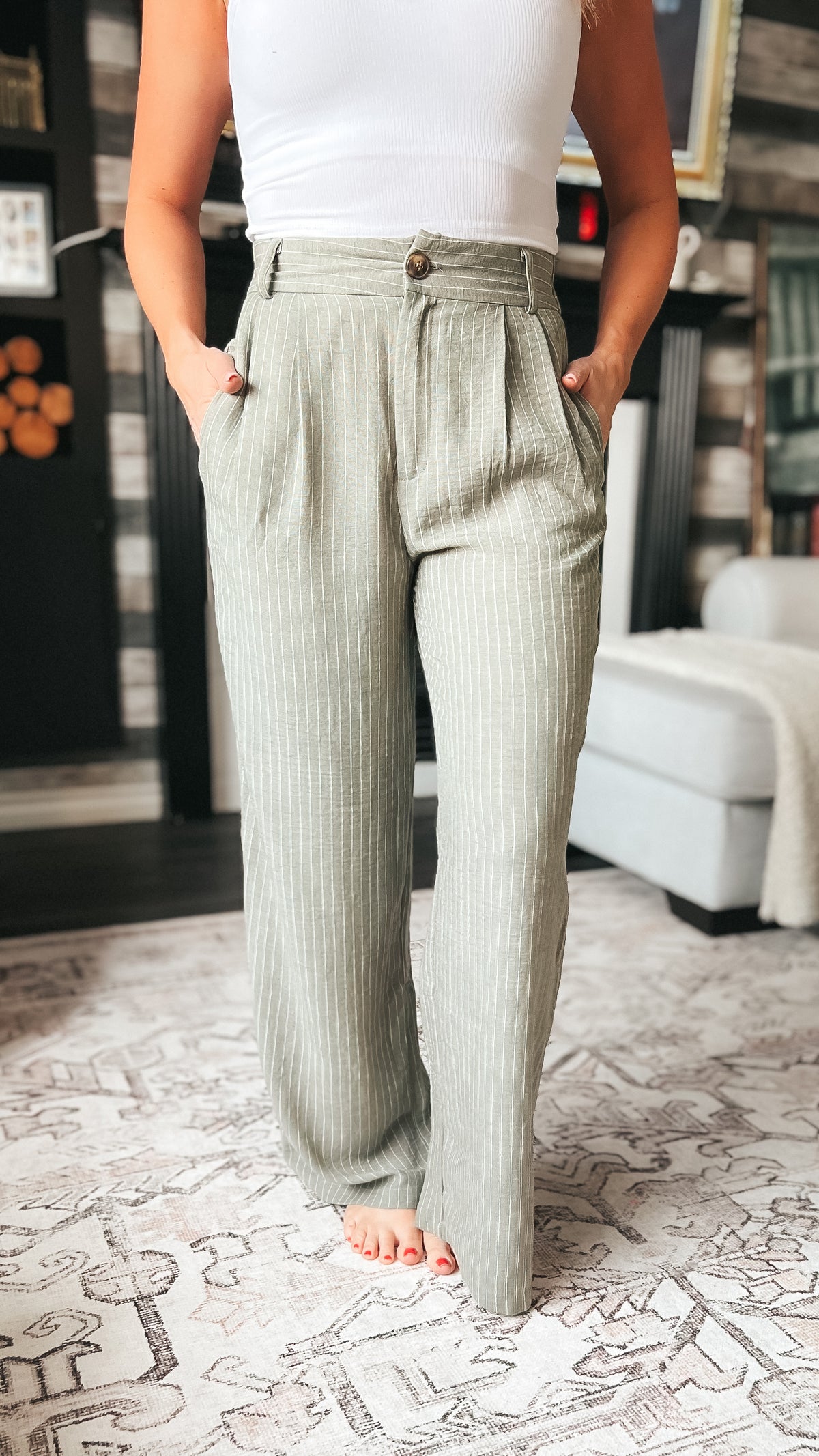Gracy Pinstripe Dress Pants | Olive
