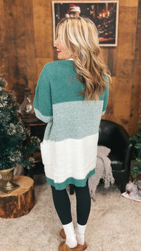 Helen Knit Cardigan | Green & Ivory