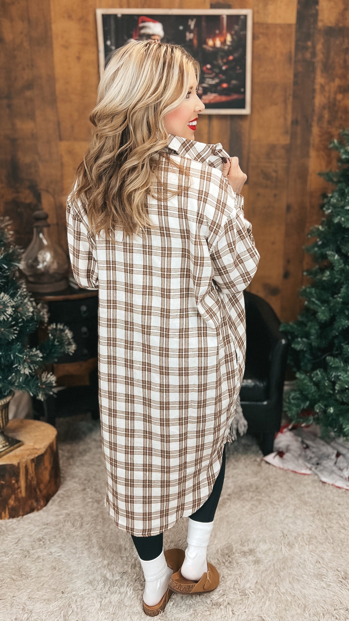 Mariska Plaid Button Down Cardigan | Brown
