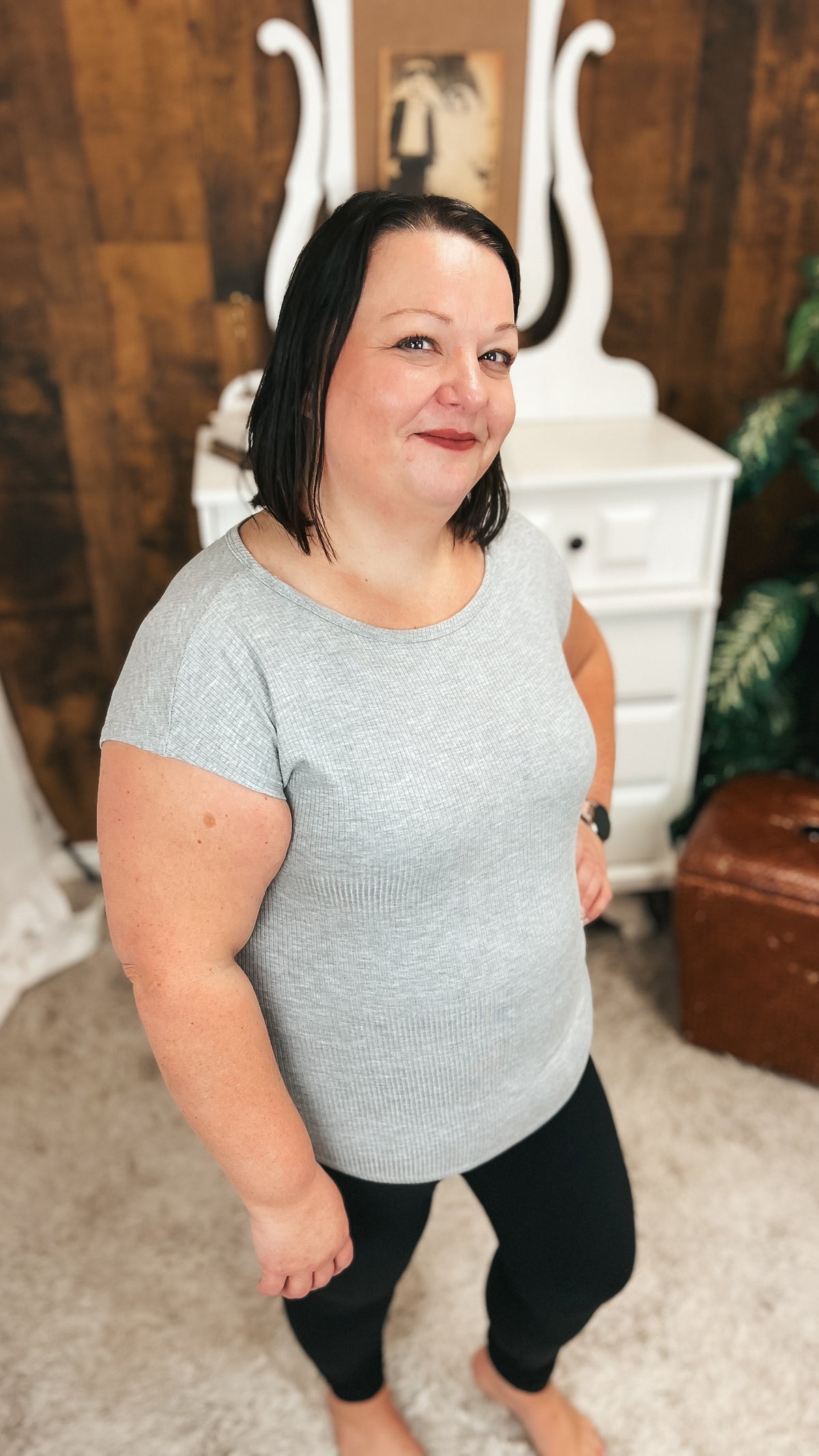 Melanie Ribbed Tee | Heather Grey