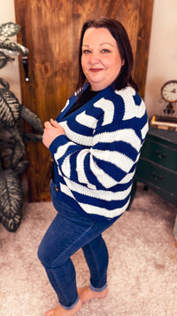 Coralee Stripe Knit Cardigan | Blue & Ivory