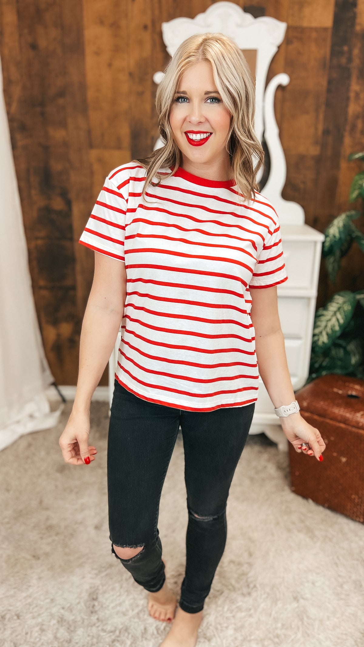 Brittany Striped Tee | Red & Ivory