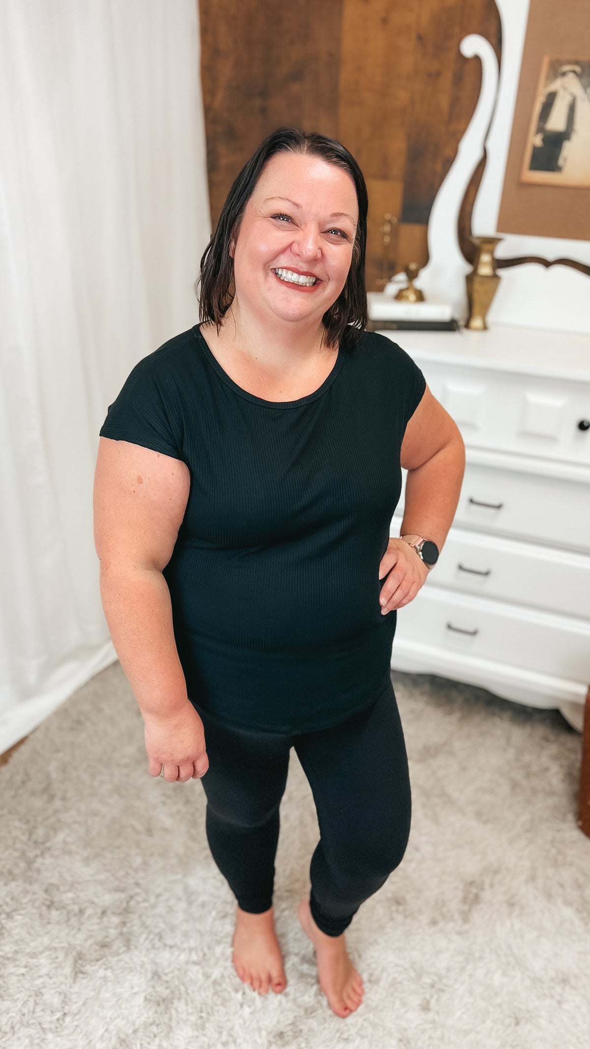 Melanie Ribbed Tee | Black