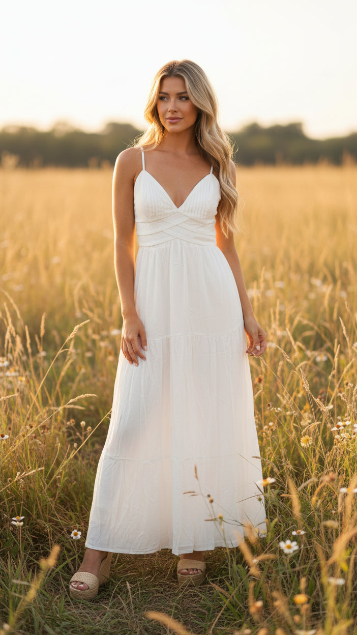 # 15 - White V-Neck Linen Dress | S | SAMPLE SALE
