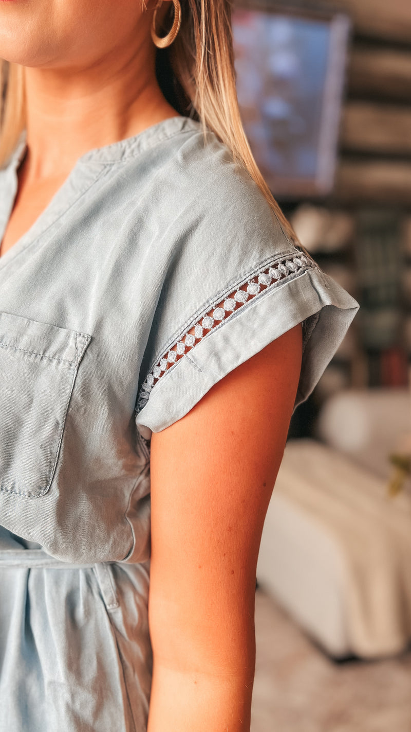 Tatum Chambray Tie Dress: Blue