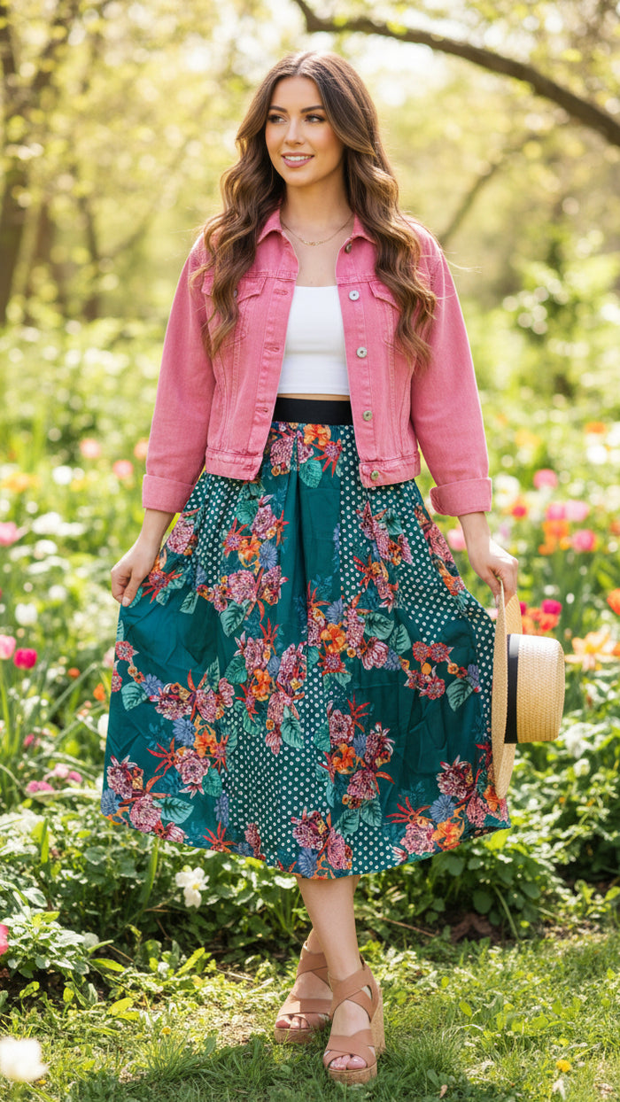 Gracy Floral Skirt | Teal