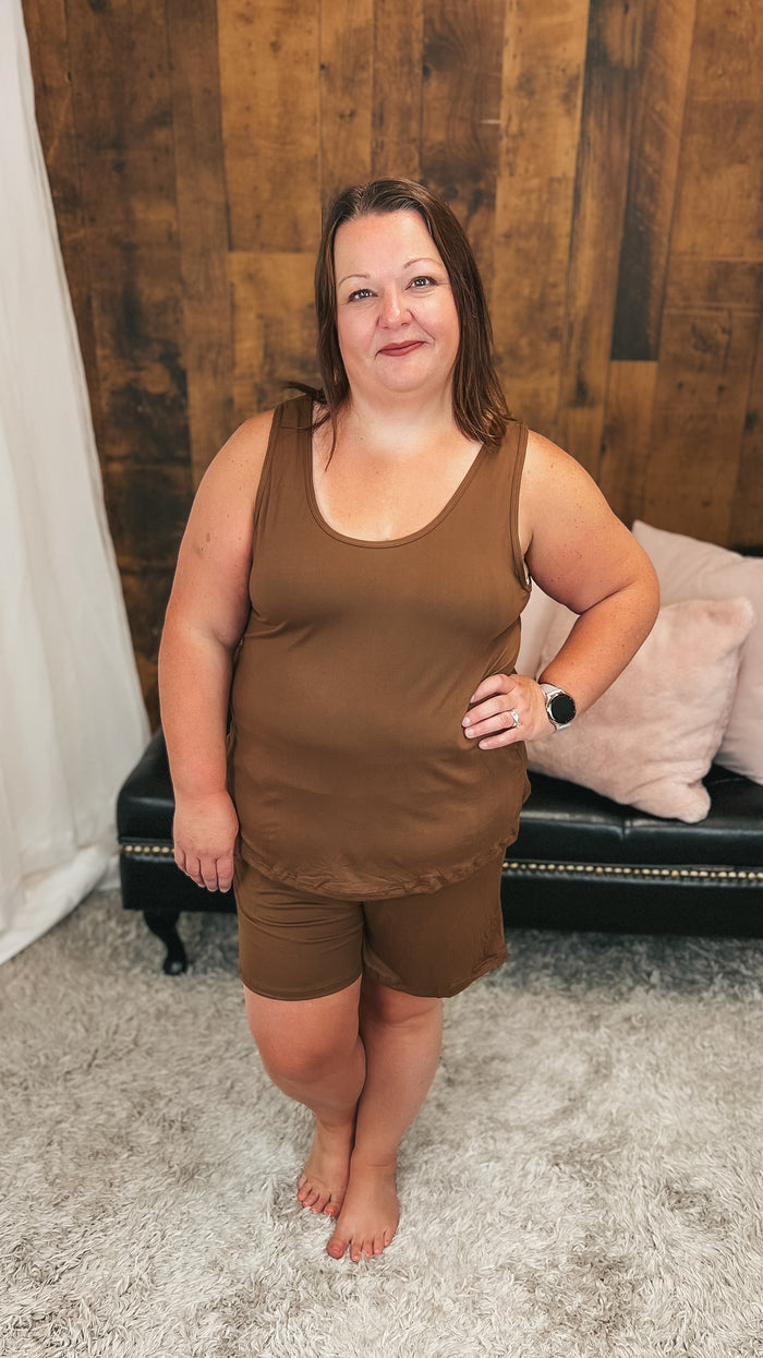 Payton Tank Top Short Set | Brown