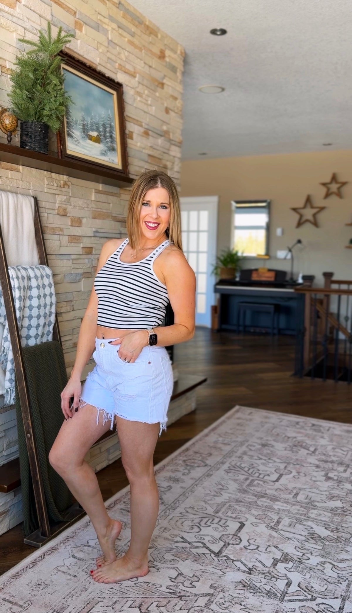 Ann Marie Stripe Tank Top | White