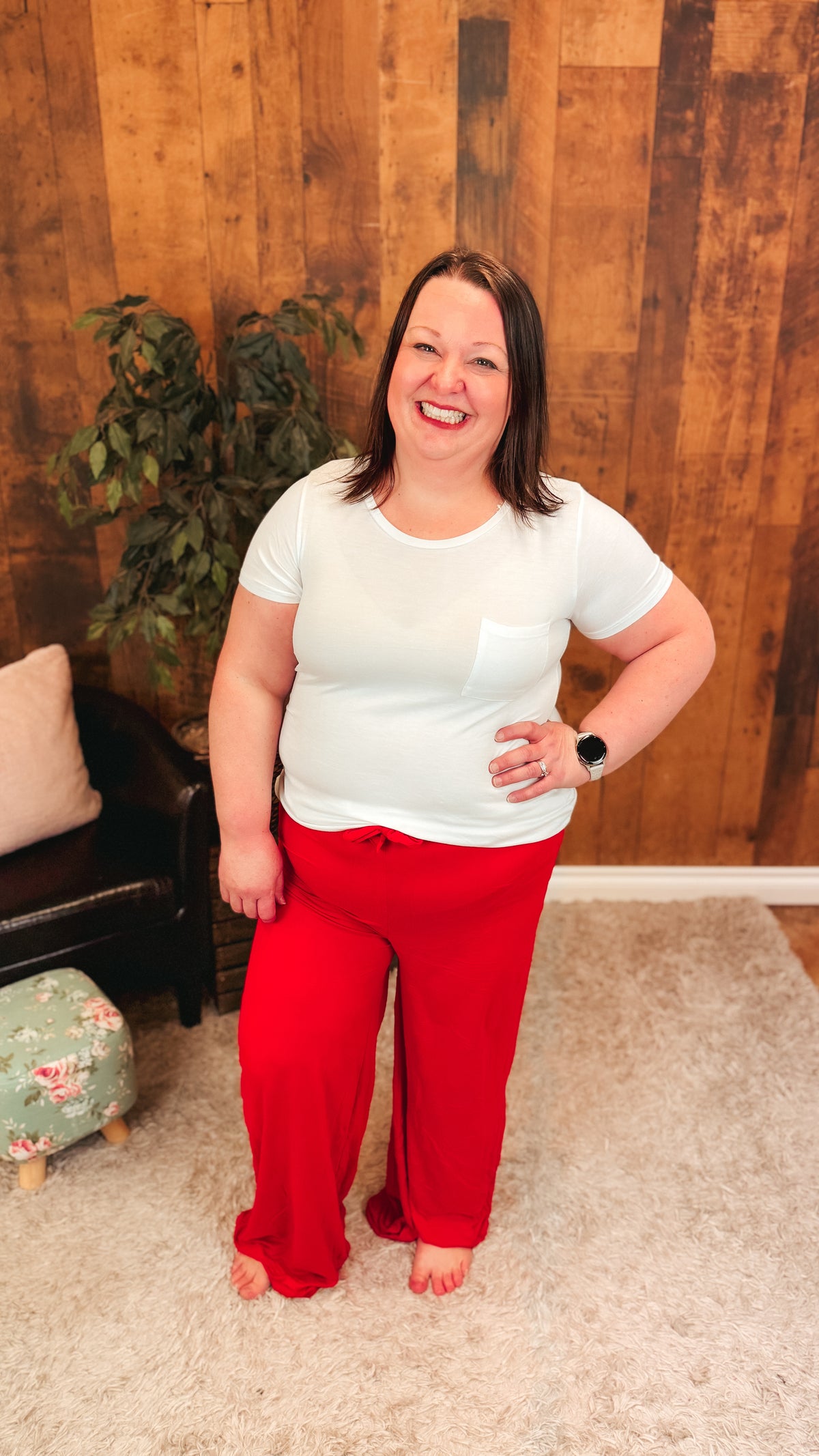 Stephanie Stretch Paper Bag Pants | Red