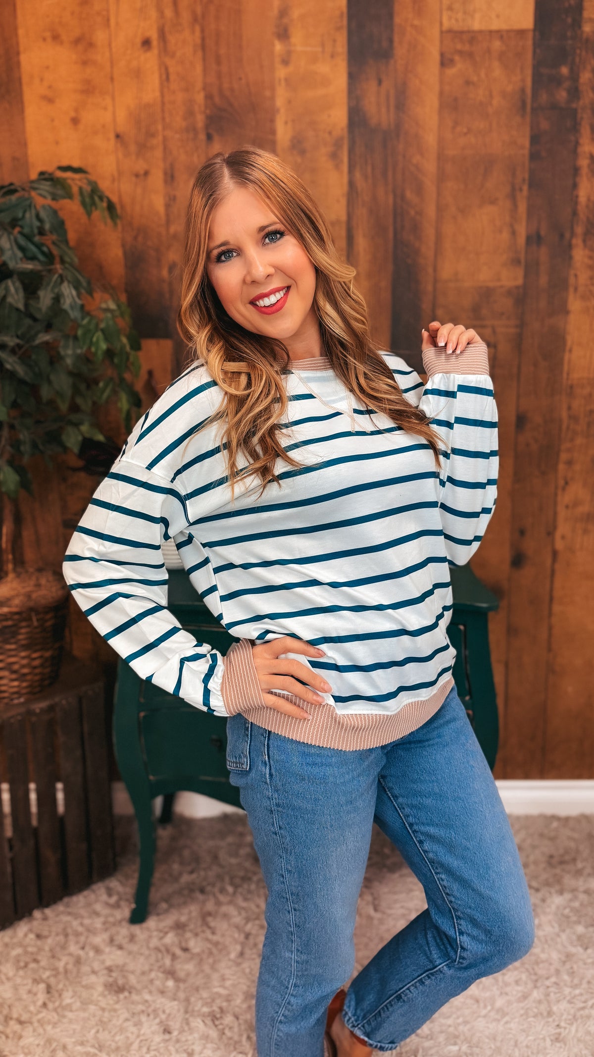 Mariah Stripe Long Sleeve | Teal & Ivory