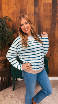 Mariah Stripe Long Sleeve | Teal & Ivory