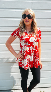 Stacey Floral Top: Red