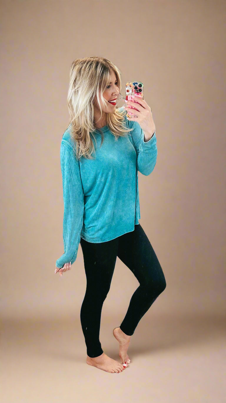 Melanie Ribbed Long Sleeve: Light Teal *SALE*