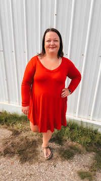 Violet Long Sleeve T-Shirt Dress | Burnt Rust