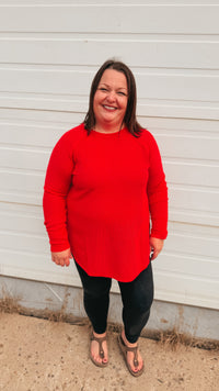 Leslie Waffle Long Sleeve | Red