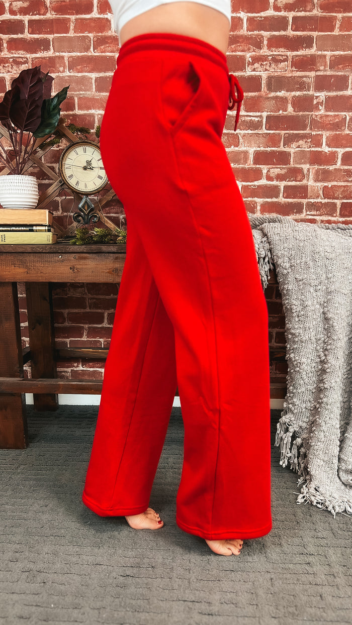 Jodie Wide Leg Jogging Pants | Red