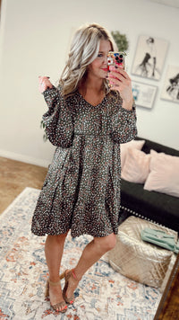 Connie Leaf Patterned Dress: Olive *SALE*