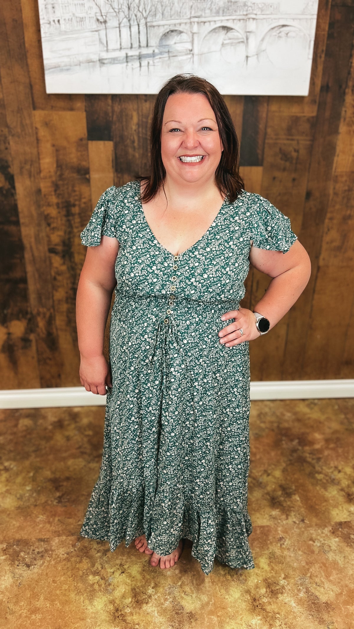 Cassandra Floral Maxi Dress: Green