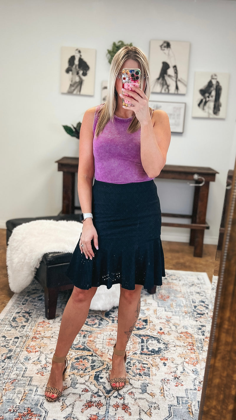 Felicia Eyelet Lace Skirt: Black