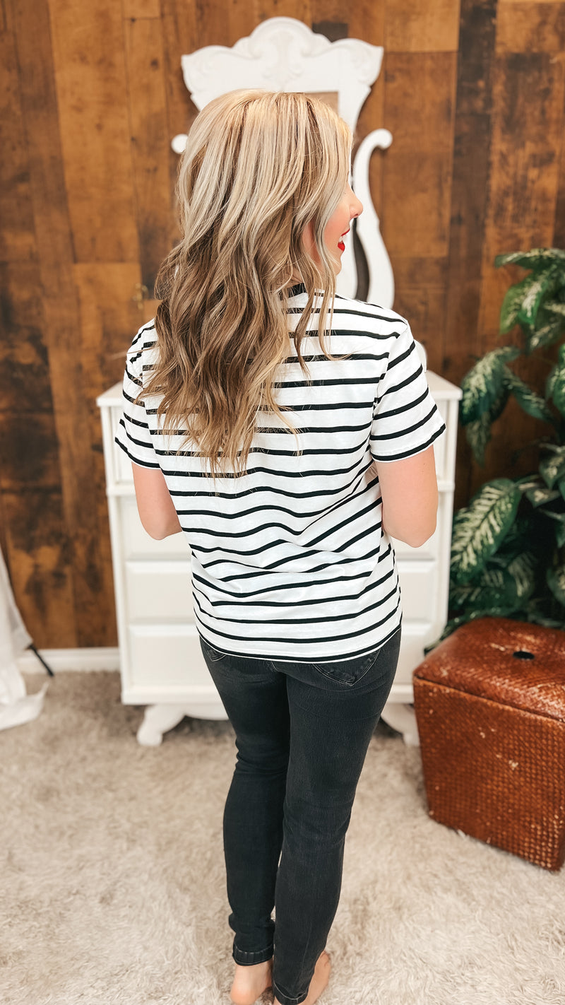Brittany Striped Tee | Black & Ivory