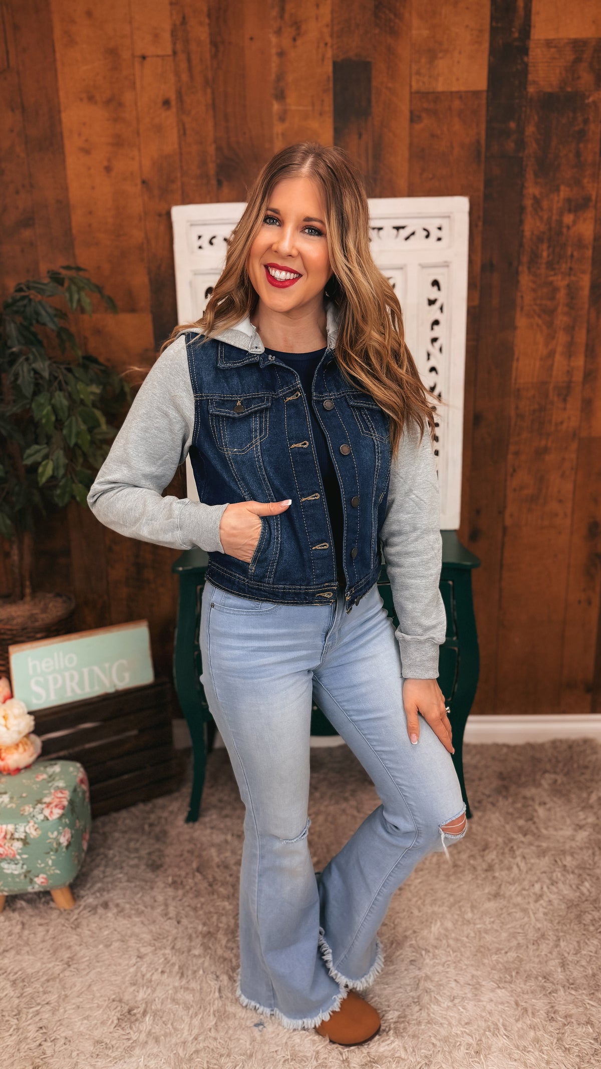 Cam Hooded Denim Jacket | Dark Blue