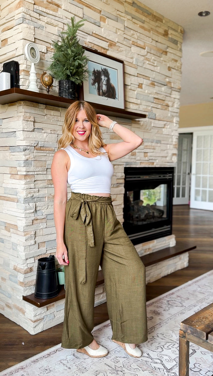 Shandra Linen Pants: Olive