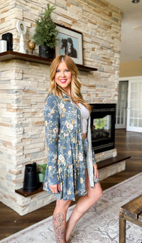 Paige Floral Zip Cardigan | Blue