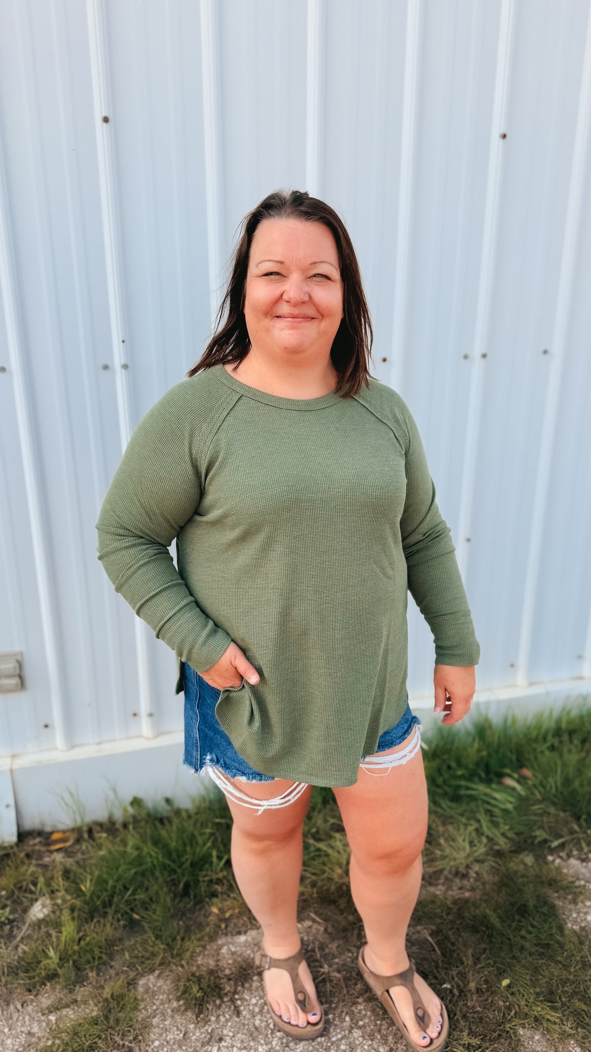 Leslie Waffle Long Sleeve | Army Green