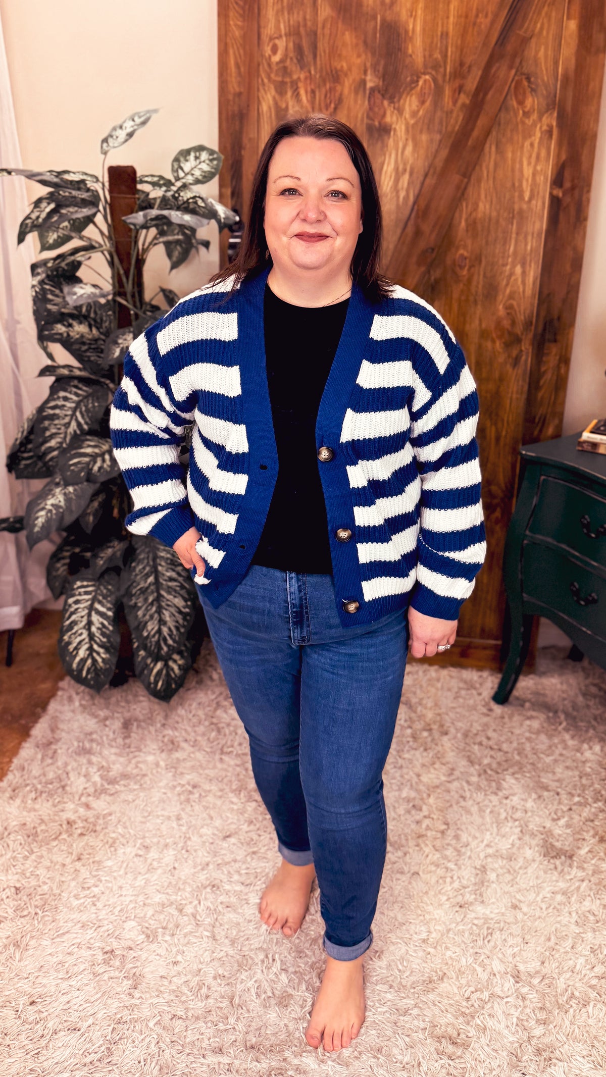 Coralee Stripe Knit Cardigan | Blue & Ivory