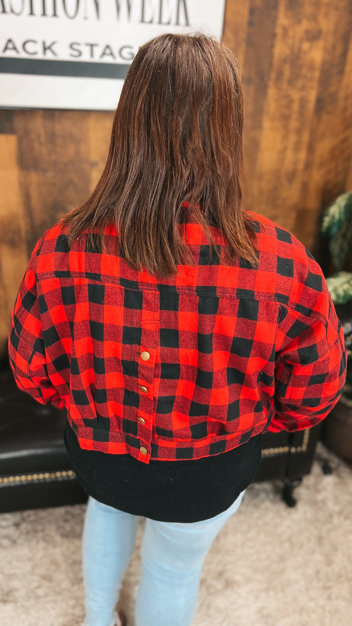 Nikita Crop Plaid Shacket | Red & Black