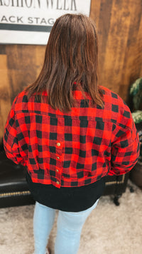 Nikita Crop Plaid Shacket | Red & Black