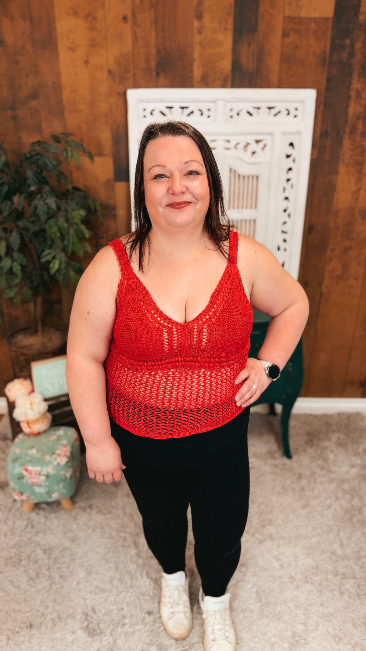 Aislynne Crochet Tank Top | Red