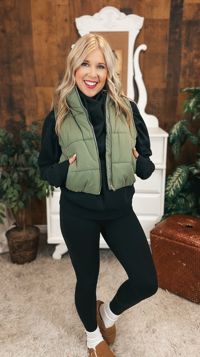Courtney Puffer Vest: Olive