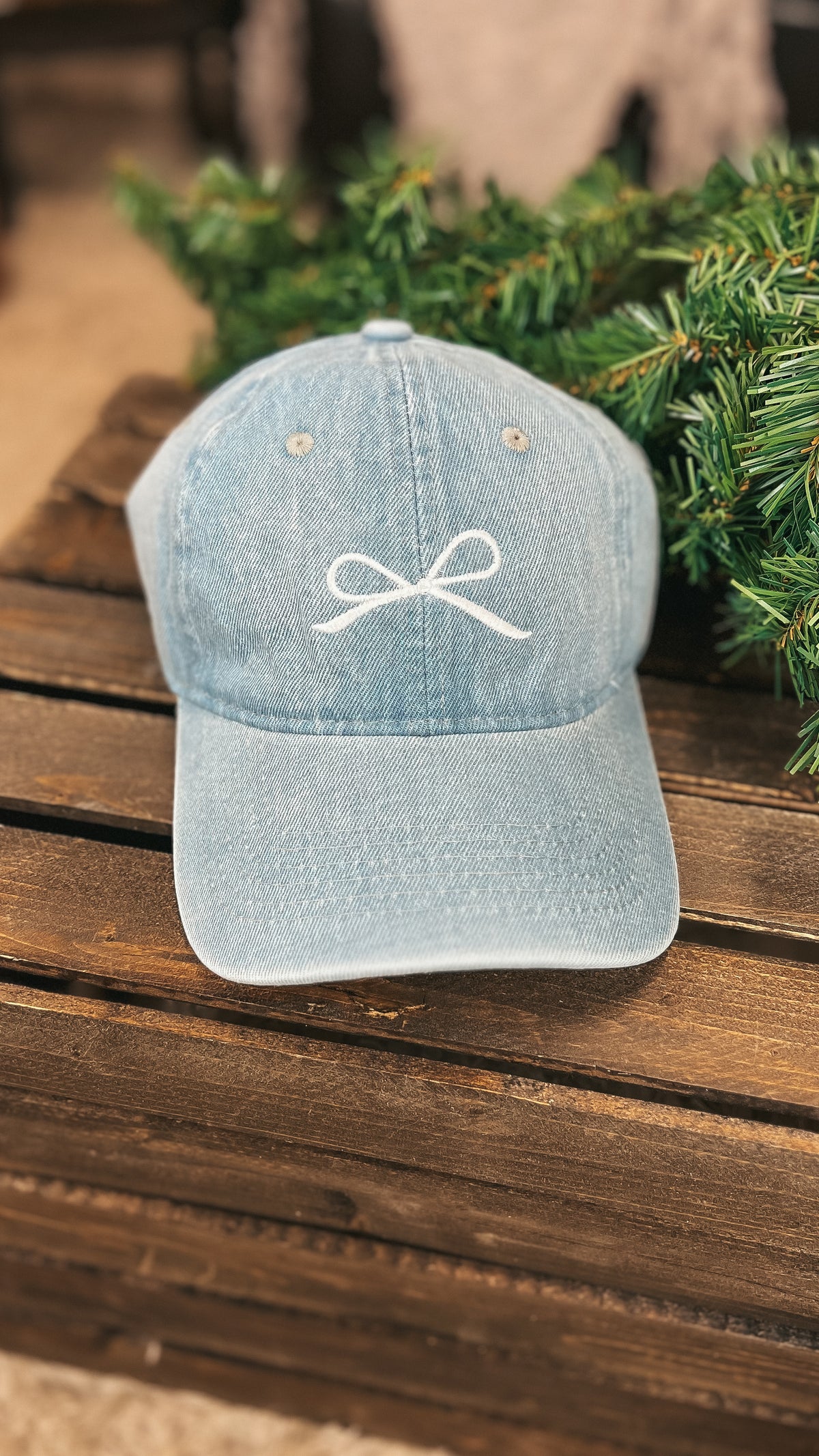 Bow Baseball Hat: Light Denim