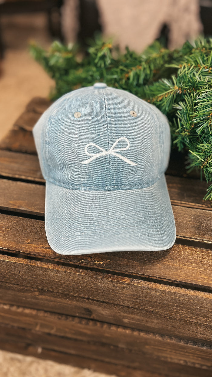 Bow Baseball Hat: Light Denim