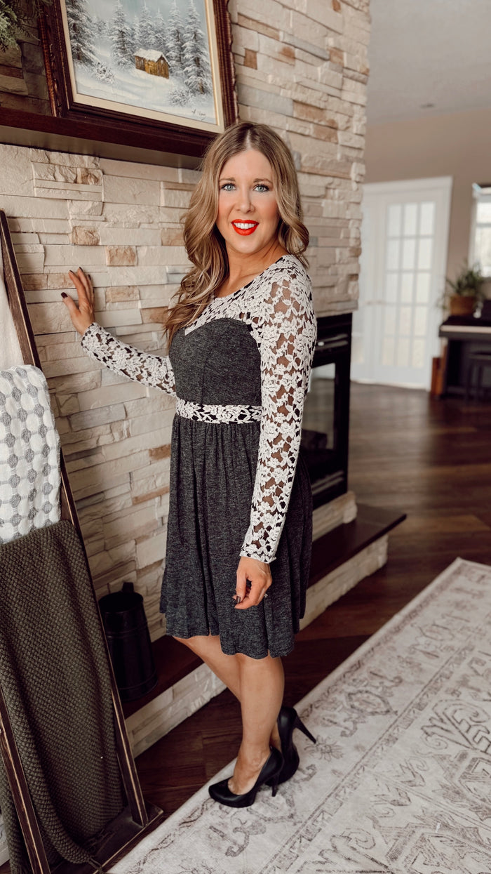 Lacey Lace Dress | Charcoal