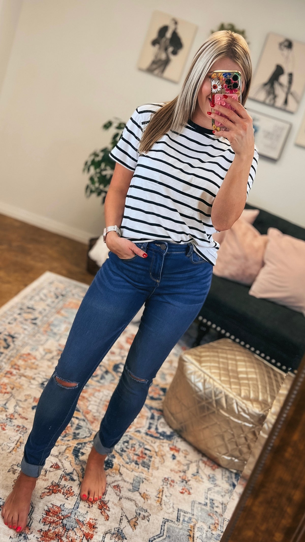 Brittany Striped Tee | Black & Ivory
