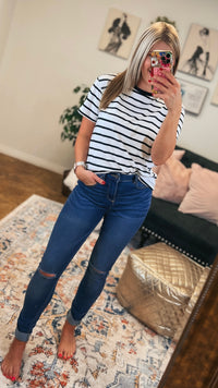 Brittany Striped Tee | Black & Ivory