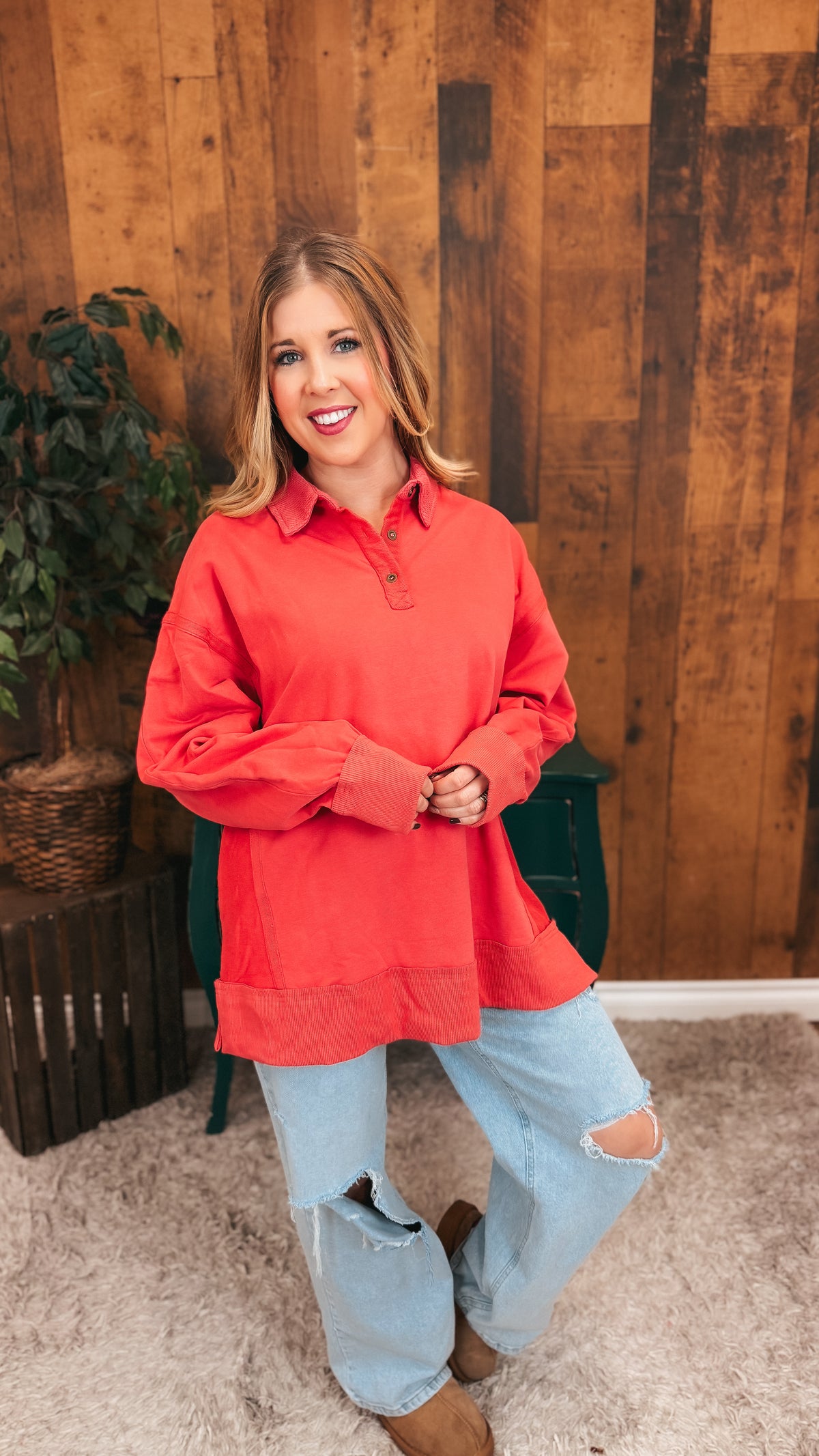 Shelly Collared Sweatshirt | Coral