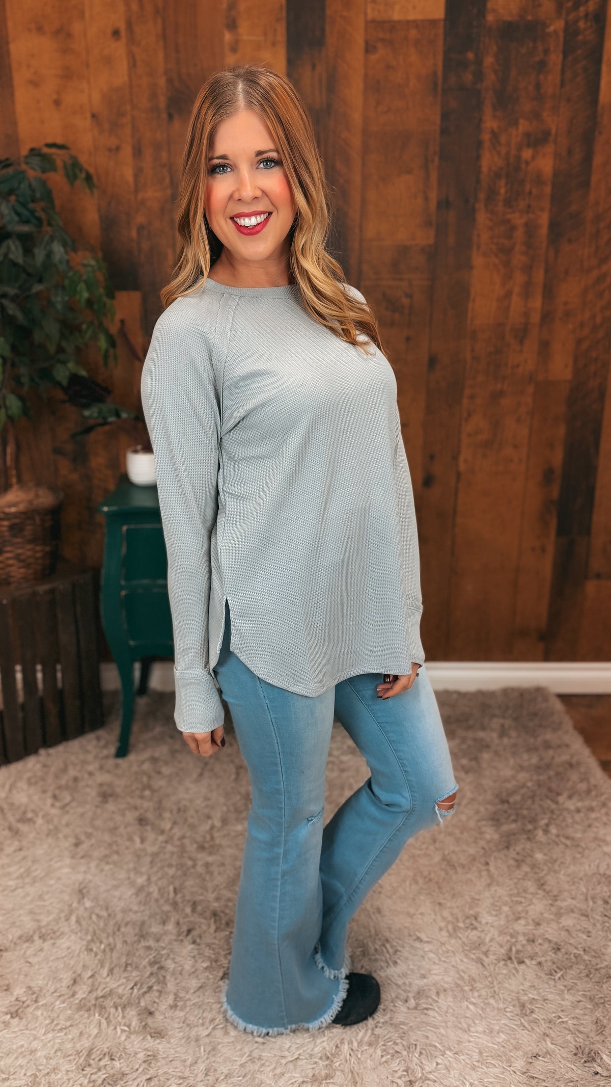 Leslie Waffle Long Sleeve | Light Grey