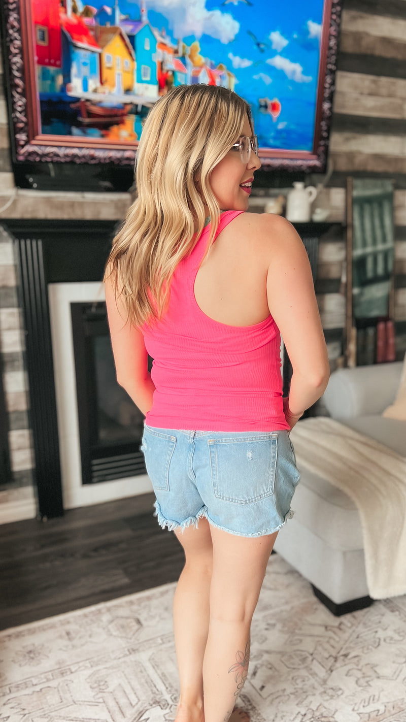 Rynlee Ribbed Tank Top: Neon Fuchsia