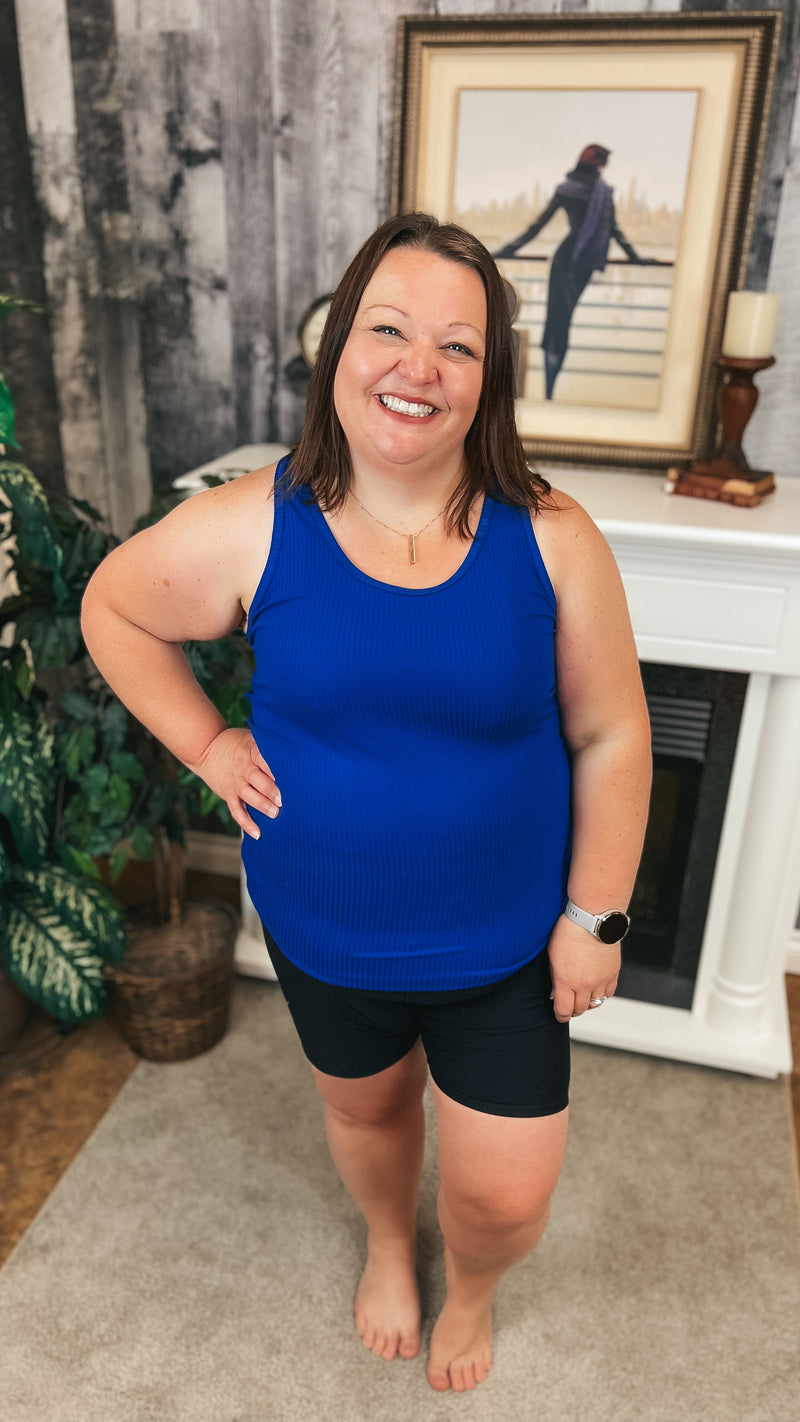 Rynlee Ribbed Tank Top: Cobalt