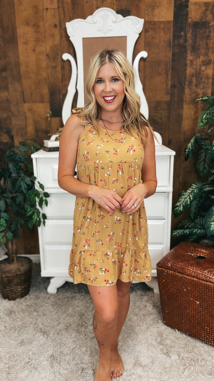 Hallie Floral Dress: Gold
