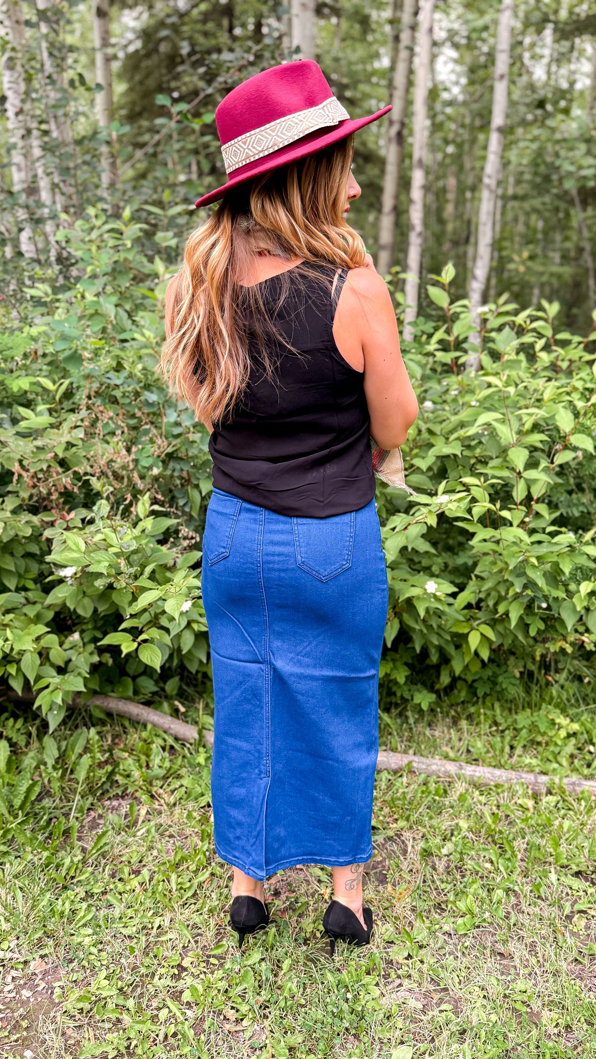 Emery Denim Maxi Skirt | Diamond Button